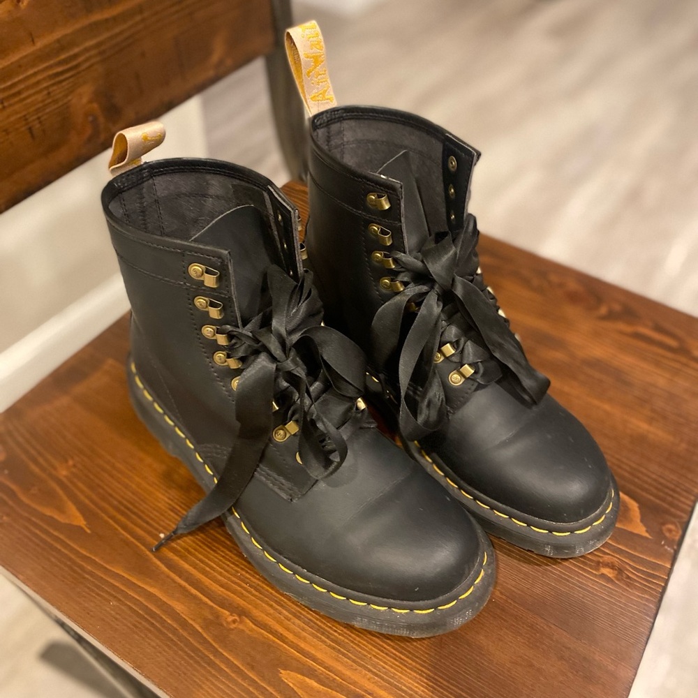 Dr. Martens Black Combat Boots with Gold Eyelets